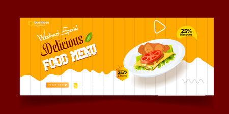 Delicious Fast Food Pizza banner with social media post template Banner, Restaurant discount food Burger banner Design, Food menu social media cover template.のイラスト素材