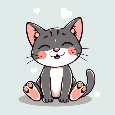 Cute cartoon cat sitting on a gray background. Vector illustration.のイラスト素材