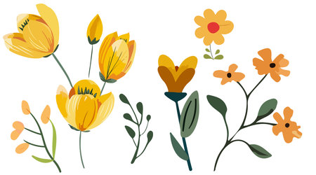 Collection of spring colorful bouquet flower elements vector. Set Botanical floral of wild flower, leaf branch, foliage on white background.のイラスト素材