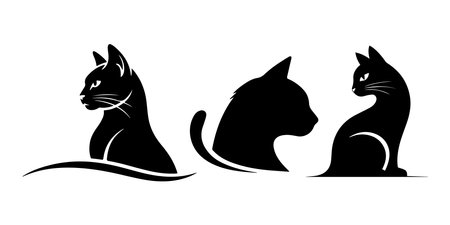 Set of black cat silhouettes isolated on white background. Vector illustration.のイラスト素材