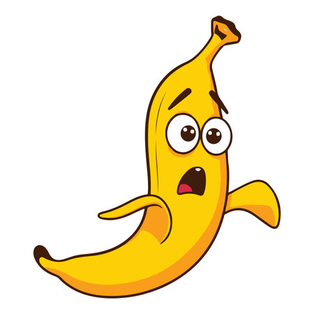Funny cartoon banana character. Vector illustration isolated on white background.のイラスト素材