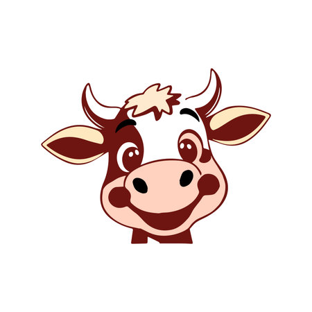 Cute cartoon cow head isolated on white background. Vector illustration.のイラスト素材