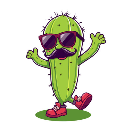 Cute cactus character with sunglasses and mustache. Vector illustration.のイラスト素材