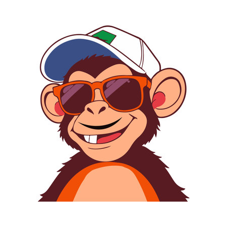 Cute monkey in a cap and sunglasses. Cartoon vector illustration.のイラスト素材