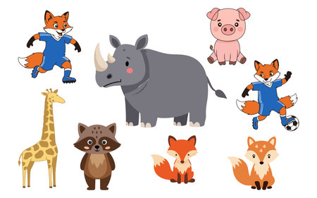 Set of cute cartoon animals. Vector illustration isolated on white background.のイラスト素材