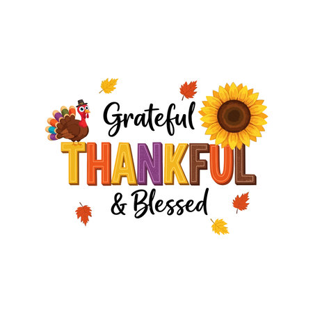 happy thanksgiving day card with turkey and sunflower vector illustration designのイラスト素材