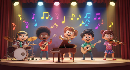 3D render of a happy family playing on the playground in the parkの素材