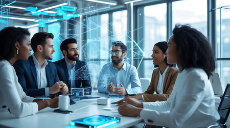 Group of business people working together in modern office. 3D renderingの素材