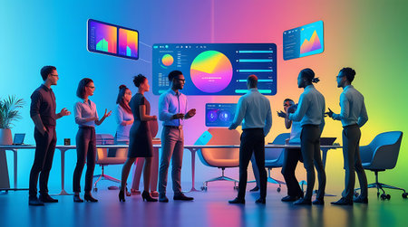 Group of diverse business people working together in modern office. Teamwork concept. 3D Renderingの素材