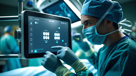 Surgeon in operating room with surgery equipment. Medical healthcare and doctor service.の素材