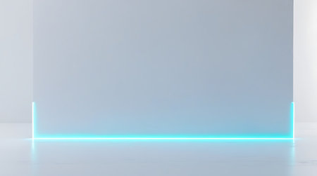 3d rendering, abstract background, empty white room with blue neon lightの素材