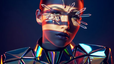 Cyborg woman. 3d rendering. Futuristic cyber woman.の素材
