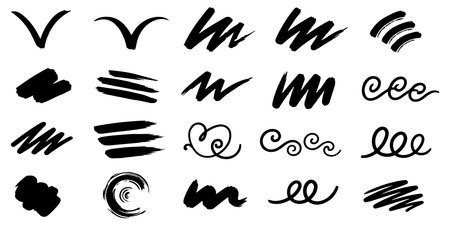 Vector set of hand drawn brush strokes and lines. Black and white.のイラスト素材
