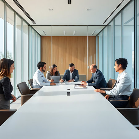 Group of business people having a meeting in a modern conference room.の素材
