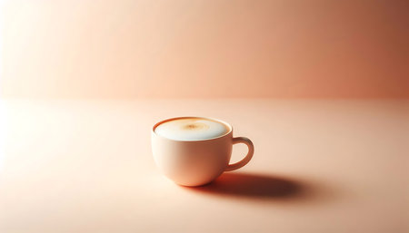 Cup of coffee on a beige background with copy space.の素材