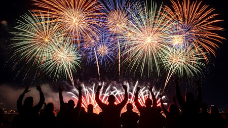 Colorful fireworks display for celebration happy new year and merry christmasの素材