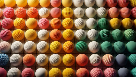 colorful golf balls on a white background, close-up shotの素材
