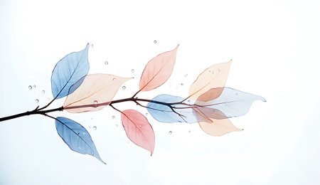 colorful leaves on a white background, close-up of photoの素材