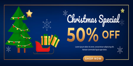 Christmas sale banner design template. Discount offer. Vector illustration in flat style.のイラスト素材