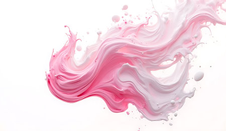 pink and white paint splash isolated on white background, top viewの素材