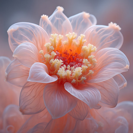 Macro shot of a dahlia flower with a blurred backgroundの素材