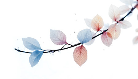Branch with colorful leaves isolated on white background, soft focus.の素材