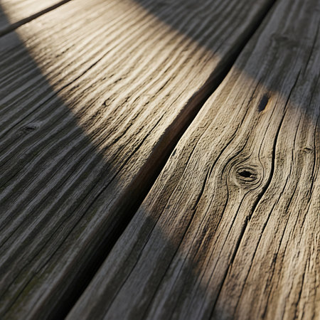 Wooden background with sunlight and shadow. Texture of old wood.の素材