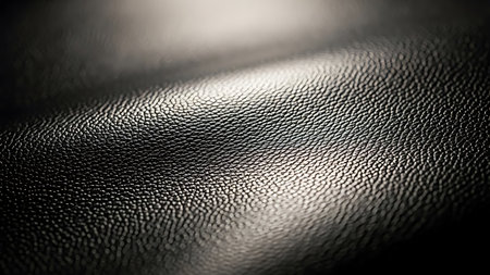 Black leather texture closeup. Macro photo with shallow depth of field.の素材