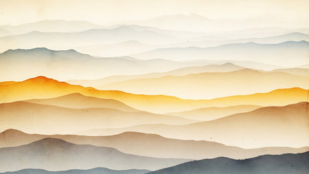 Abstract mountain landscape. Digital painting on textured paper. Illustration.の素材