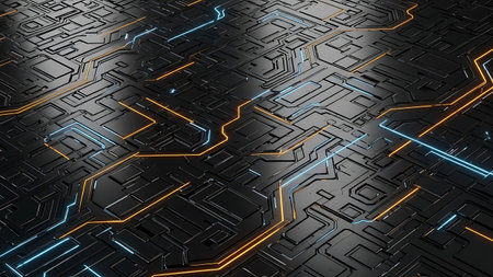 Abstract technological background with circuit board. 3d rendering, 3d illustration.の素材