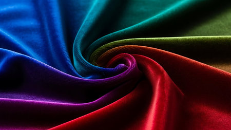 Texture, background, pattern. The fabric is multicolored, saturated with red, yellow, green, blue, purple, purple.の素材