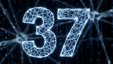 Number 37 made of polygonal mesh on dark background 3D renderingの素材