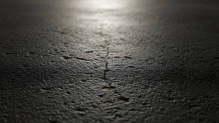 A closeup shot of a crack in the asphalt with blurred backgroundの素材