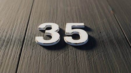 Number 35 (35) on wooden background. 3D Renderingの素材