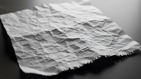White crumpled paper on a black background. Close up.の素材