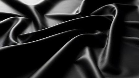 Closeup of rippled black satin fabric, abstract backgroundの素材