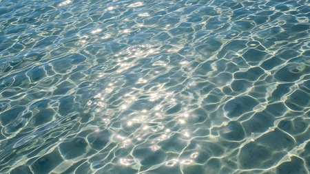 background of the transparent sea water surface with sun reflections in the sunの素材