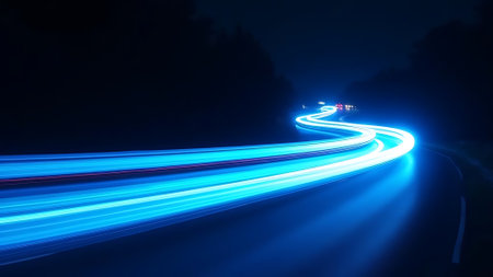 lights of cars with night. long exposure photo taken in a tunnelの素材