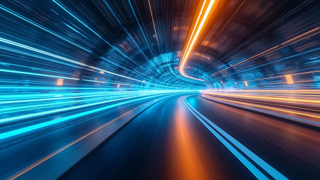 abstract speed motion on the road at night with motion blur backgroundの素材