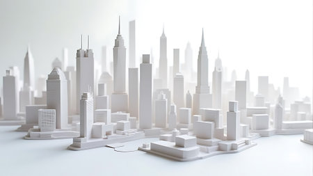 3d illustration of skyscrapers and buildings on a white backgroundの素材