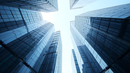 low angle view of modern skyscrapers in hongkongの素材