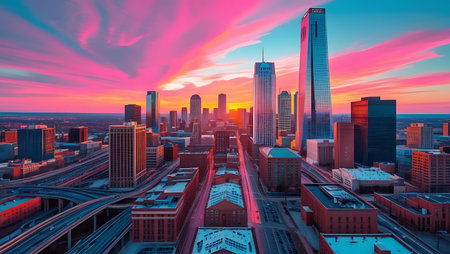 Chicago downtown skyscrapers at sunset, Illinois, United States.の素材