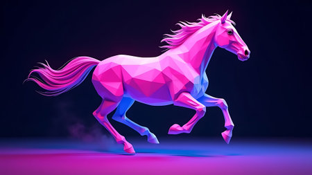 Unicorn in low poly style on dark background. 3d renderingの素材
