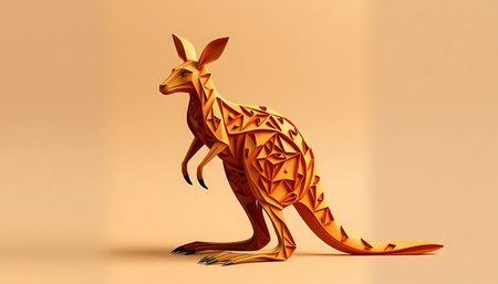 Kangaroo origami made of paper. 3D illustration.の素材