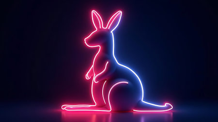 3d rendering of kangaroo in neon light on black backgroundの素材