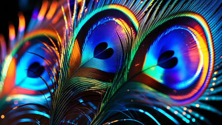 Close up of peacock feathers, abstract background, 3d renderingの素材