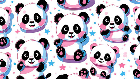 Seamless pattern with cute panda bears. Vector illustration.の素材