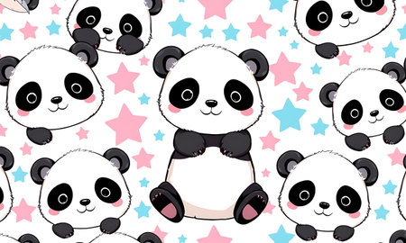 Seamless pattern with cute panda bear. Vector illustration.の素材