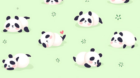 Seamless pattern with cute panda. Hand drawn vector illustration.の素材