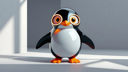 Penguin character with big eyes on white background. 3D renderingの素材